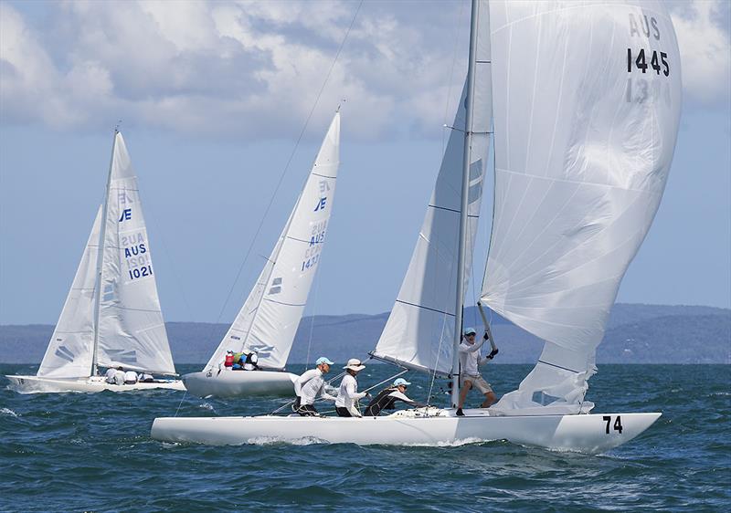 The Cure (Ray Smith, David Chapman, James Farquharson, and Sarah Johnson) on day 4 of the Etchells Australian Championship photo copyright John Curnow taken at Royal Queensland Yacht Squadron and featuring the Etchells class