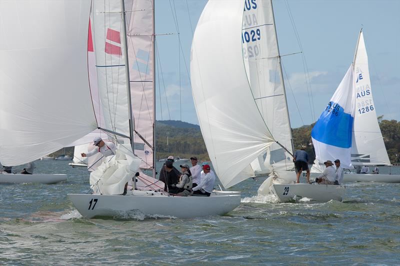 Hong Kong Boat Madness Skippered by Charlie Manzoni, crewed by Tiger Mok and Peter Austin enjoying the close competition photo copyright Alex McKinnon taken at Gosford Sailing Club and featuring the Etchells class