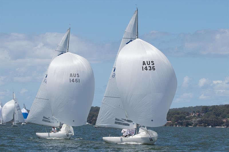 Wobbegong2 Skippered by Doug Flynn and his crew Steve McConaghy and Andrew Smith. Leads Havoc to the finish of the second race photo copyright Alex McKinnon taken at Gosford Sailing Club and featuring the Etchells class