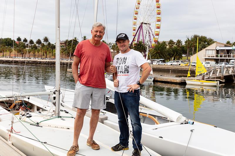 America's Cup heroes John Bertrand and Glenn Ashby at RGYC ahead of the Etchells State Championships photo copyright Ollie Manton taken at Royal Geelong Yacht Club and featuring the Etchells class