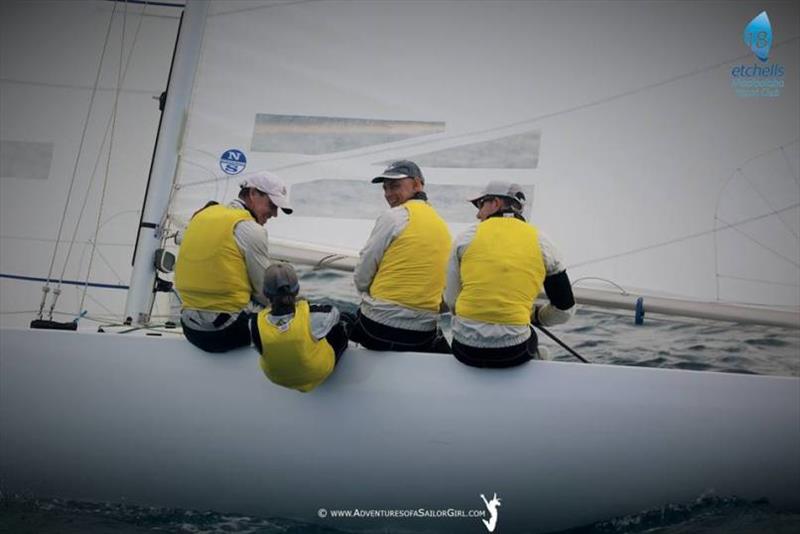 The Cure in yellow jerseys - Etchells Mooloolaba 2018 photo copyright Nic Douglass / www.AdventuresofaSailorGirl.com taken at Mooloolaba Yacht Club and featuring the Etchells class