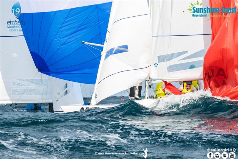 The Cure 1445 rounding the bottom mark to move onto the podium - Etchells Australasians photo copyright Nic Douglass / www.AdventuresofaSailorGirl.com taken at Mooloolaba Yacht Club and featuring the Etchells class