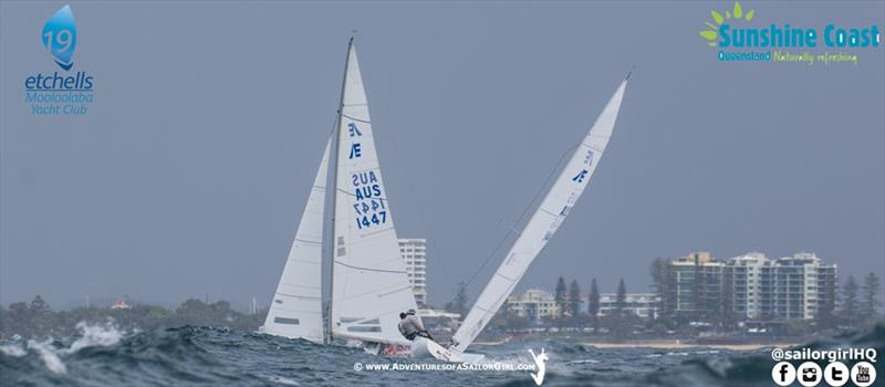 Turton crosses Taylor in race 3 - Etchells Australasians photo copyright Nic Douglass / www.AdventuresofaSailorGirl.com taken at Mooloolaba Yacht Club and featuring the Etchells class