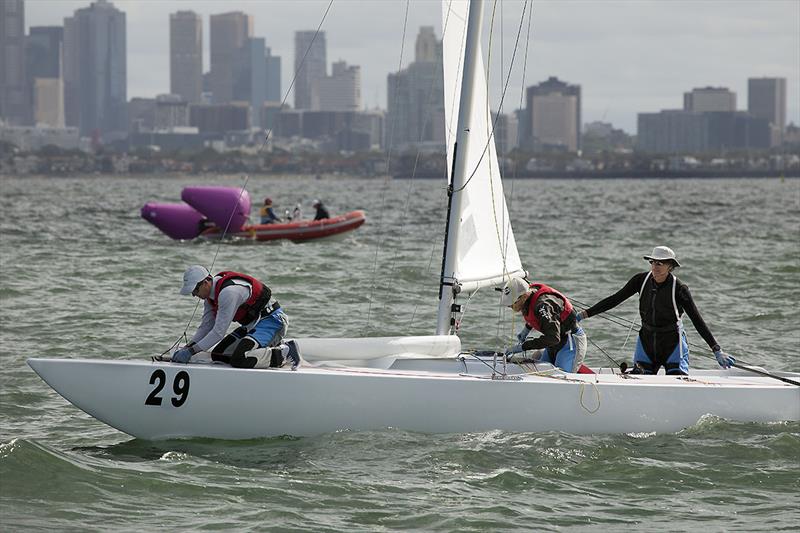Racer CC's turn for a sail change photo copyright John Curnow taken at Royal Brighton Yacht Club and featuring the Etchells class