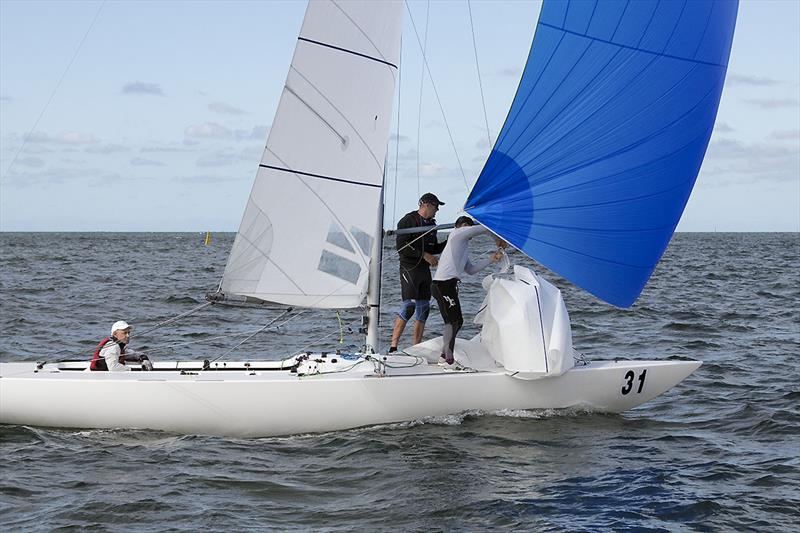 Sail change for The Cure photo copyright John Curnow taken at Royal Brighton Yacht Club and featuring the Etchells class