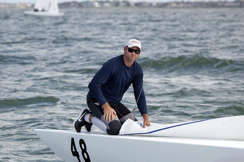 Graeme Taylor proves that Skippers go from the back to the front. Here he is doing one of their many sail changes photo copyright John Curnow taken at Royal Brighton Yacht Club and featuring the Etchells class