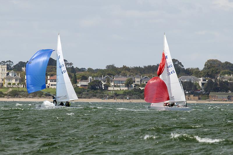 The shifty and super brisk breezes played havoc (pun not intended) with many of the fleet's spinnakers photo copyright John Curnow taken at Royal Brighton Yacht Club and featuring the Etchells class
