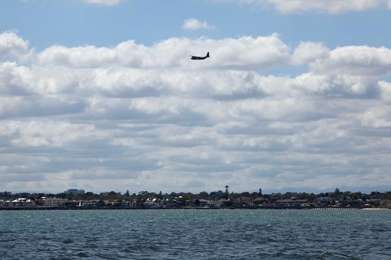 Not a bombing raid over the club, or low level reconnaissance, this C130 Hercules was do training runs ahead of next week's F1 GP. - Etchells Victorian Championship 2020 photo copyright John Curnow taken at Royal Brighton Yacht Club and featuring the Etchells class