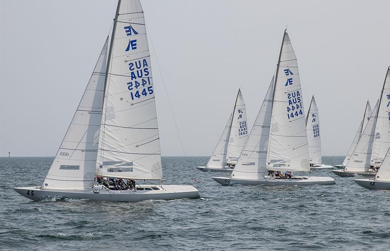 The Cure (1445) gets away off the line smartly, with Fumanchu (1444) on her transom photo copyright John Curnow taken at Royal Brighton Yacht Club and featuring the Etchells class