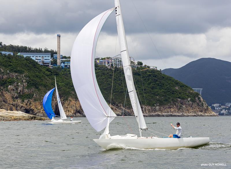 James Dagge raises a toast at Ocean Park. Hong Kong ATI Solo 2020 photo copyright Guy Nowell taken at  and featuring the Etchells class