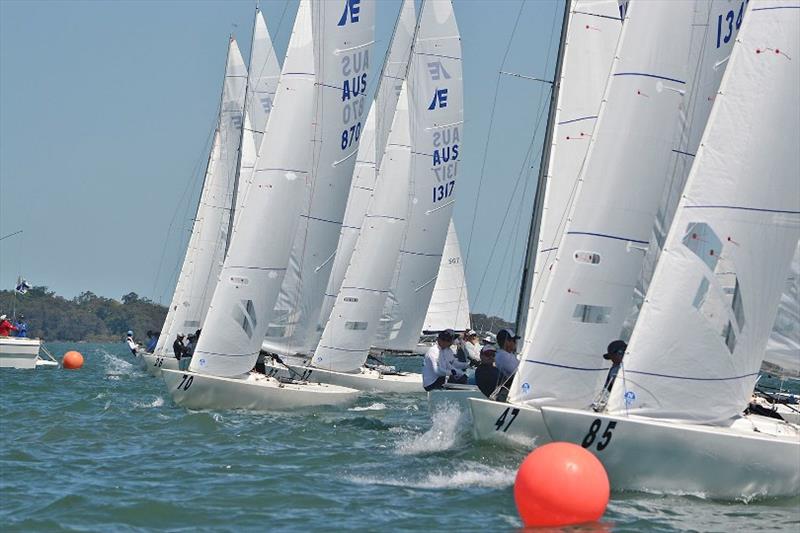 Start of Race Seven on Day 3 - 2020 Etchells Queensland State Championship photo copyright Emily Scott Images taken at Royal Queensland Yacht Squadron and featuring the Etchells class