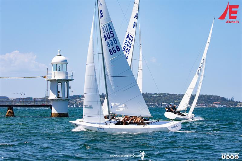 First Tracks managed to get out of Bradleys Head in good shape and were never headed in Race 8 - Etchells NSW Championship photo copyright Nic Douglass / www.AdventuresofaSailorGirl.com taken at Royal Sydney Yacht Squadron and featuring the Etchells class