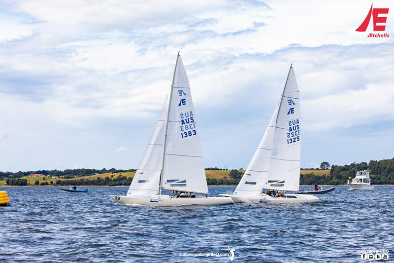 Triad AUS1383 slipped into second at the final top mark in Race 7 at the Etchells Australian Championship photo copyright Nic Douglass @sailorgirlhq taken at Metung Yacht Club and featuring the Etchells class
