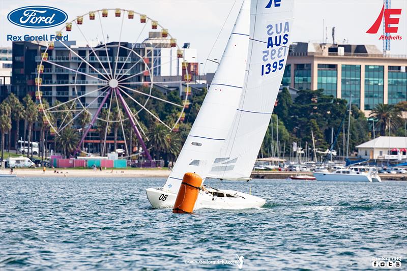 Shoulda Gone Left lead around the first top mark of the last race - Etchells Victorian State Championship 2022 - photo © Nic Douglass @sailorgirlhq