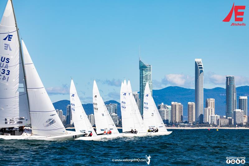 Beating past Surfers - 2022 Gold Coast and Australasian Etchells Championship - photo © Nic Douglass @sailorgirlhq