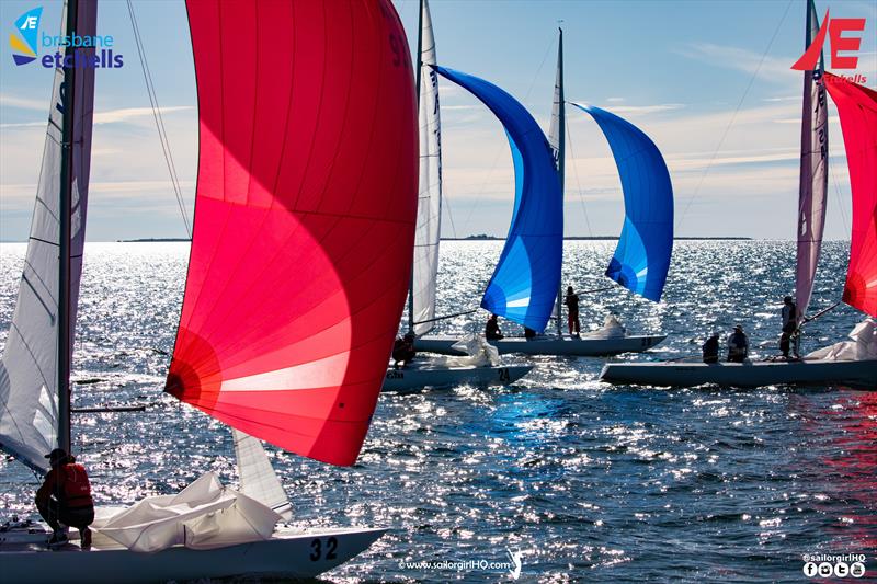 Tight finishes in Race 4 of the Etchells Winter Waterloo Cup at the Royal Queensland Yacht Squadron photo copyright Nic Douglass @sailorgirlhq taken at Royal Queensland Yacht Squadron and featuring the Etchells class