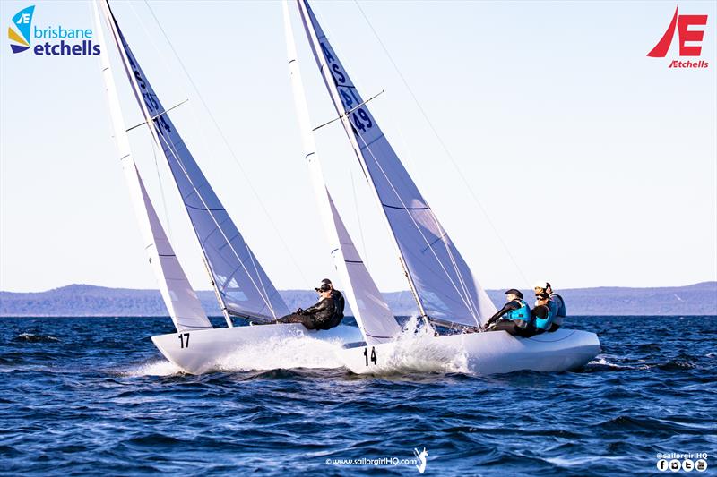 Tango and Lisa Rose on a long port tack together in Race 2 of the Etchells Winter Waterloo Cup at the Royal Queensland Yacht Squadron photo copyright Nic Douglass @sailorgirlhq taken at Royal Queensland Yacht Squadron and featuring the Etchells class