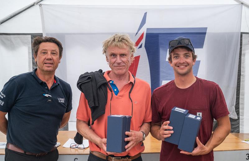 2022 International Etchells Class Pre-Worlds at Cowes (l-r) Laurence Mead (Cowes Etchell Fleet) with Lawrie Smith, Ben Saxton  - photo © PKC Media