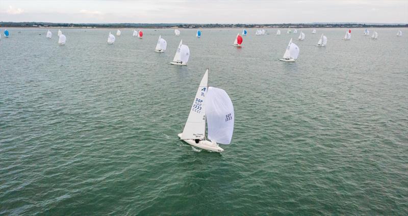 Nils Razmilovic's Matatu (SGP 1333) plays the puffs downwind on 2022 International Etchells Worlds day 4 photo copyright PKC Media taken at Royal Yacht Squadron and featuring the Etchells class