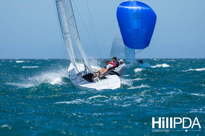 John Bertrand's Triad2020 sending it in the big Adelaide breeze - 2023 Australian Etchells Championship - photo © Jack Fletcher