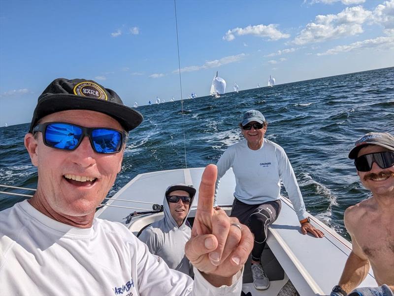 Photo from Caramba crew: Tony Rey, Wilson Stout, Jose Fuentes, and Marc Gauthier photo copyright Peter Vanderlaan taken at Biscayne Bay Yacht Club and featuring the Etchells class