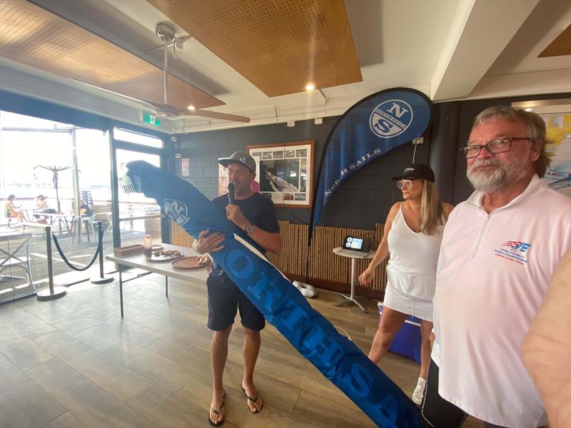 Mark Bradford awarding the North Sails jib - Etchells 2023 NSW Championship photo copyright Glen Hickey taken at Gosford Sailing Club and featuring the Etchells class