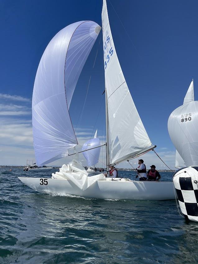 Free Advice coming into the finish on day one of the Etchells Victorian State Championship photo copyright Laura Thomson / RBYC taken at Royal Brighton Yacht Club and featuring the Etchells class