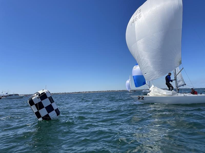 Close finish between Hampton and Jukes on day three of the Etchells Victorian State Championship photo copyright Laura Thomson / RBYC taken at Royal Brighton Yacht Club and featuring the Etchells class