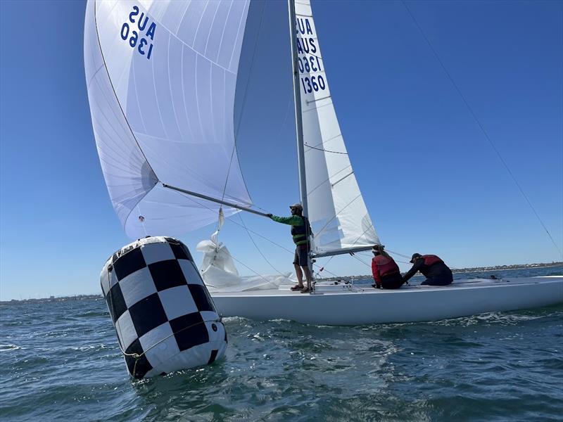 Jeff Rose coming into the finish on day three of the Etchells Victorian State Championship photo copyright Laura Thomson / RBYC taken at Royal Brighton Yacht Club and featuring the Etchells class