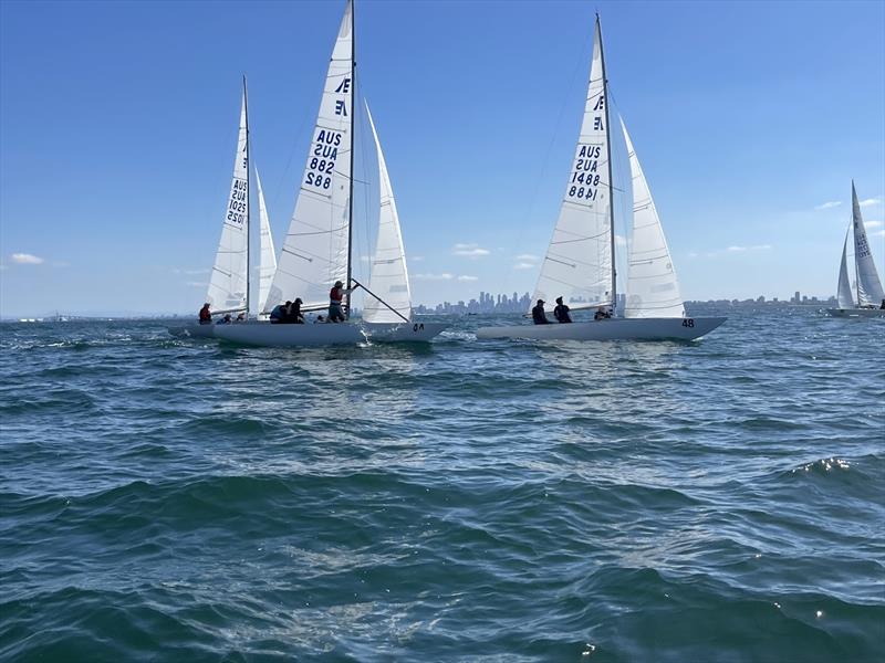 Chris Manton and Brendan Jukes battling it out for the top five on day three of the Etchells Victorian State Championship photo copyright Laura Thomson / RBYC taken at Royal Brighton Yacht Club and featuring the Etchells class