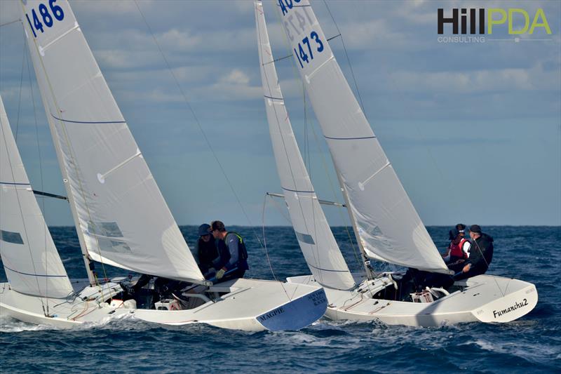 Magpie (1486) battles Fumanchu2 (1473) for line honours in Race 7 on Day 3 of the Etchells Australasian Championship at Mooloolaba photo copyright Keynon Sports Photos taken at Mooloolaba Yacht Club and featuring the Etchells class