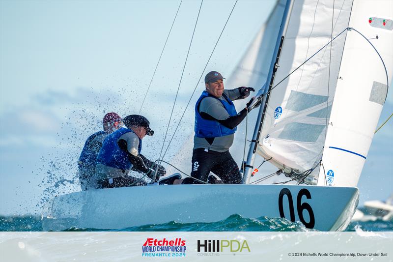 Graham Vials, Billy Russell, Andrew Lawson (GBR) on day 1 of the 2024 Etchells World Championships - photo © Alex Dare, Down Under Sail