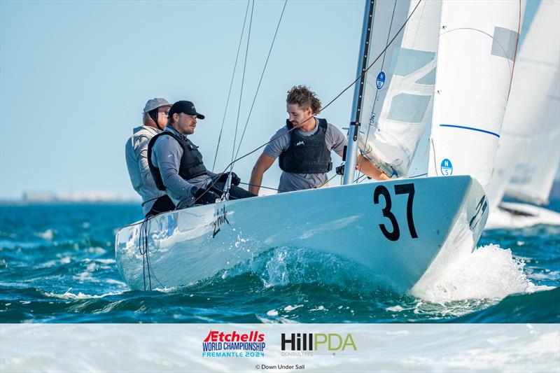 AUS1478 Triad2020. John Bertrand, George Richardson and Lewis Brake on day 3 of the 2024 Etchells World Championships - photo © Alex Dare, Down Under Sail