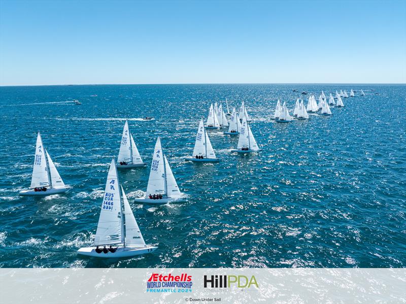 The fleet on day 3 of the 2024 Etchells World Championships photo copyright Alex Dare, Down Under Sail taken at Fremantle Sailing Club and featuring the Etchells class