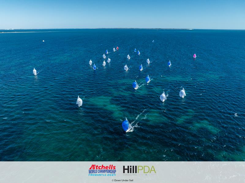 The fleet downwind on day 4 of the 2024 Etchells World Championships - photo © Alex Dare, Down Under Sail