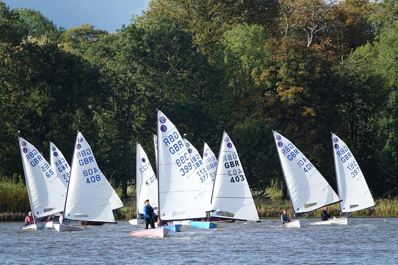 Steve Cockerill (399) with the fleet in close pursuit during the Europe Inlands at Haversham photo copyright Sue Johnson taken at Haversham Sailing Club and featuring the Europe class