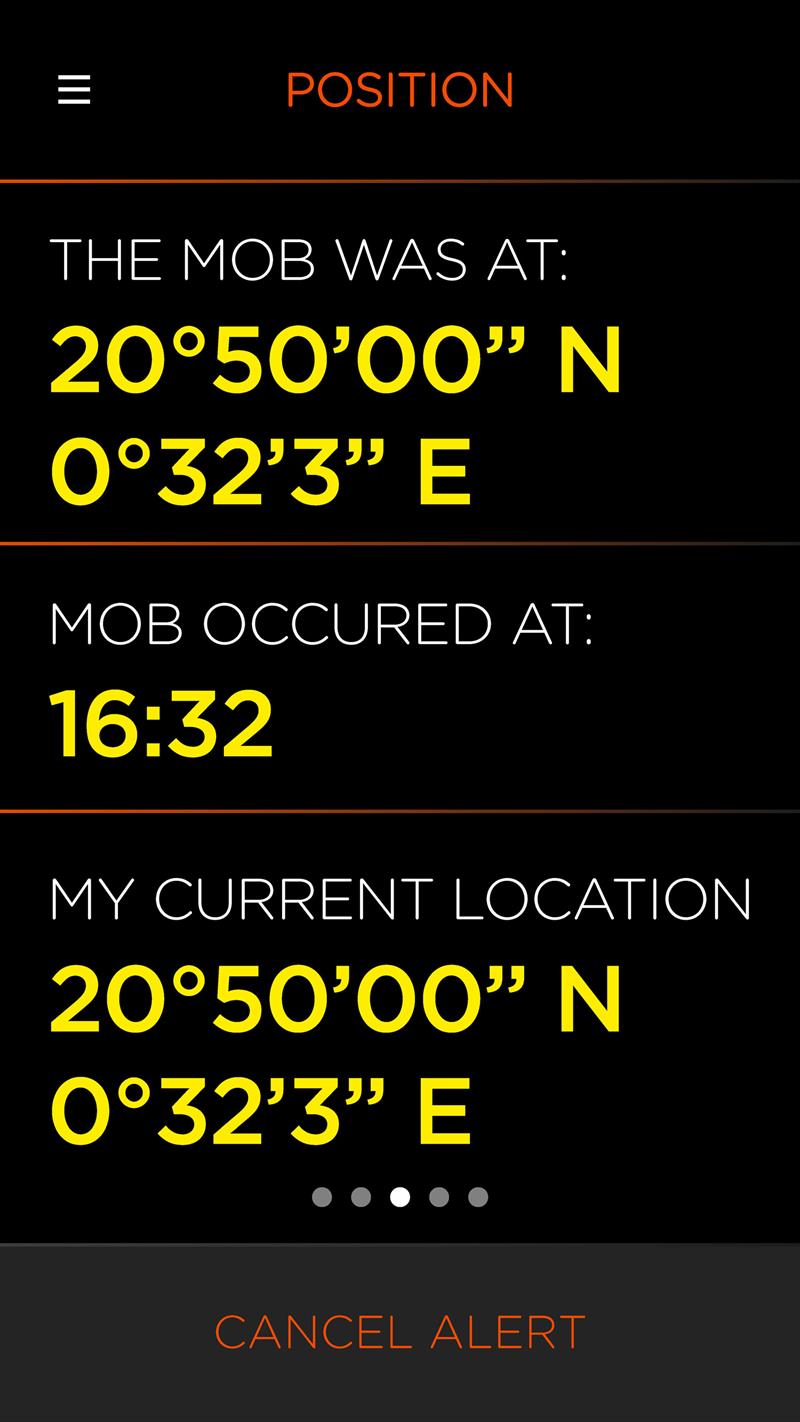 OLAS MOB position info screen photo copyright Exposure Marine taken at  and featuring the  class