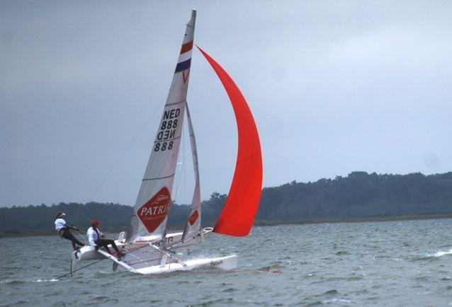 Darren Bundock and Celine Van Dooren  at the F16 Worlds day 1 photo copyright Michel Espaingnet taken at  and featuring the Formula 16 class