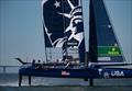The United States SailGP Team get their F50 catamaran up on its foils during their first planned practice session. Race 2 Season 1 SailGP event in San Francisco, California, United States. 22 April 