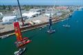 The China SailGP team's F50 catamaran is craned into the water for a training session. Event 2 Season 1 SailGP event in San Francisco