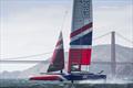 Great Britain SailGP Team skippered by Dylan Fletcher training in the bay. Race 2 Season 1 SailGP event in San Francisco,