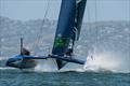 Team USA at the finish in race two. Practice race day, Event 2, Season 1 SailGP event in San Francisco, 