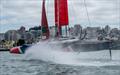 Great Britain SailGP Team skippered by Dylan Fletcher warming up ahead of Fleet Race 4. Race Day 2 Event 2 Season 1 SailGP event in San Francisco
