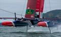 Great Britain with the Golden Gate Bridge in the background. Race Day 2 Event 2 Season 1 SailGP event in San Francisco,