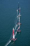 © Thomas Lovelock/SailGP An aerial view of Denmark SailGP Team, Great Britain SailGP Team, Spain SailGP Team, Japan SailGP Team and New Zealand SailGP Team in action on Race Day 2 during Great Britain SailGP, Event 3, Season 2 in Plymouth, Great Britain 18 July © Thomas Lovelock/SailGP