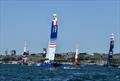 The fleet at the start of the race with Japan SailGP Team, New Zealand SailGP Team, Great Britain SailGP Team, Spain SailGP Team, France SailGP Team and USA SailGP Team on race day 2 of Great Britain SailGP, Event 3, Season 2 in Plymouth, UK 18 July  © Ricardo Pinto/SailGP