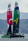 Australia SailGP Team helmed by Tom Slingsby and Japan SailGP Team helmed by Nathan Outterridge race in the Grand Final on Race Day 2 of San Francisco SailGP, Season 2