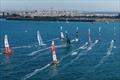 The SailGP fleet in action on Race Day 1 of the Spain Sail Grand Prix in Cadiz, Andalusia, Spain