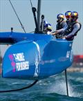 USA SailGP Team helmed by Jimmy Spithill in action on Race Day 1 of the Spain Sail Grand Prix in Cadiz, Andalusia, Spain