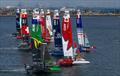 The SailGP fleet of 10 boats in action on Race Day 1 of the Oracle Los Angeles Sail Grand Prix at the Port of Los Angeles, in California, USA. 22nd July © Ricardo Pinto for SailGP